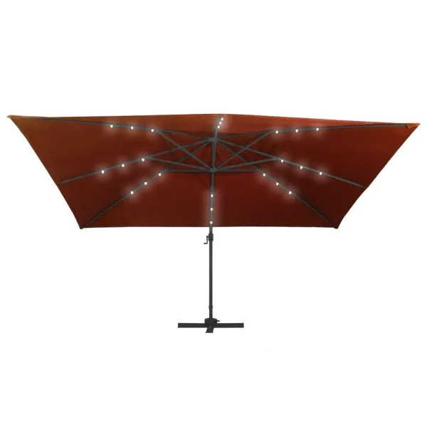Umbrelă în consolă de grădină cu LED-uri, cărămiziu, 400×300 cm