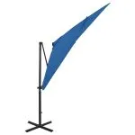 Umbrelă în consolă cu stâlp și LED-uri, albastru azur, 250 cm