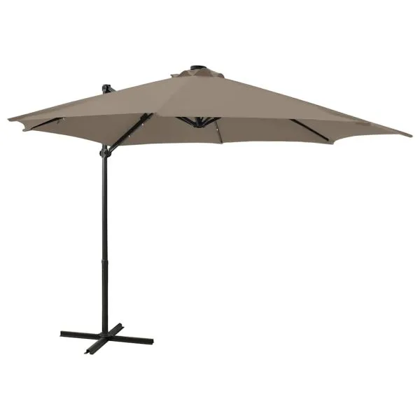 Umbrelă în consolă cu stâlp și LED-uri, taupe, 300 cm
