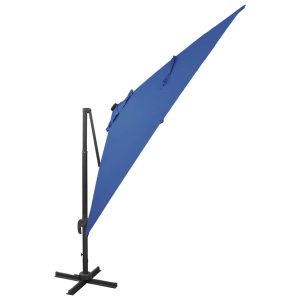 Umbrelă în consolă cu stâlp și LED-uri, albastru azur, 300 cm