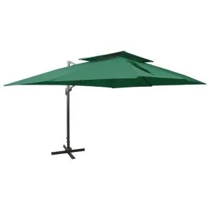 Umbrelă în consolă cu înveliș dublu, verde, 400×300 cm