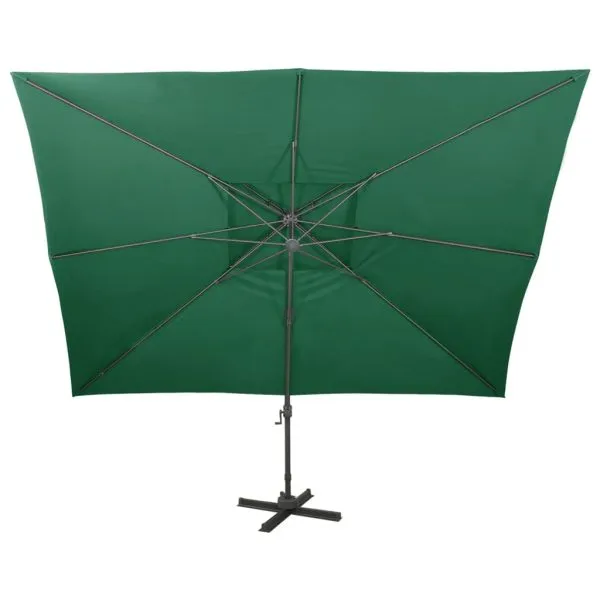 Umbrelă în consolă cu înveliș dublu, verde, 400×300 cm