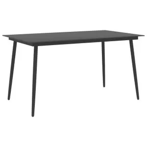 Masă de grădină, negru, 150 x 90 x 74 cm, oțel și sticlă