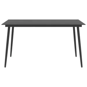 Masă de grădină, negru, 150 x 90 x 74 cm, oțel și sticlă