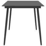 Masă de grădină, negru, 150 x 90 x 74 cm, oțel și sticlă