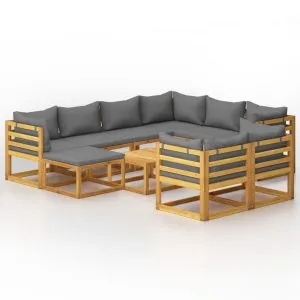 Set mobilier grădină cu perne, 10 piese, lemn masiv de acacia