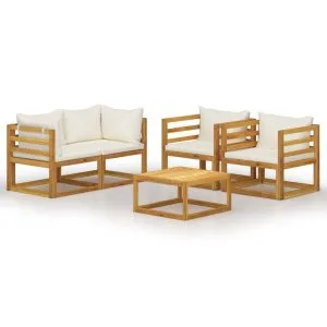 Set mobilier grădină cu perne, crem, 6 piese, lemn masiv acacia