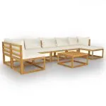 Set mobilier grădină cu perne, 8 piese, crem, lemn masiv acacia