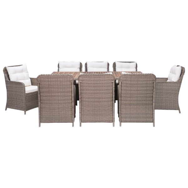 Set mobilier de exterior cu perne, 9 piese, maro, poliratan