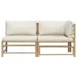 Set mobilier de grădină cu perne alb crem, 2 piese, bambus