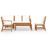 Set mobilier de grădină cu perne crem, 5 piese, lemn de acacia