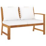 Set mobilier de grădină cu perne crem, 5 piese, lemn de acacia