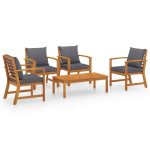 Set mobilier de grădină cu perne, 5 piese, lemn masiv acacia