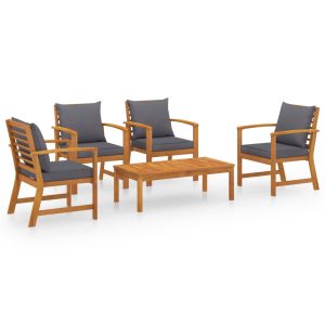 Set mobilier de grădină cu perne, 5 piese, lemn masiv acacia