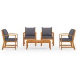 Set mobilier de grădină cu perne, 5 piese, lemn masiv acacia