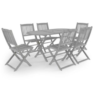 Set mobilier de grădină, 7 piese, gri, lemn masiv de acacia