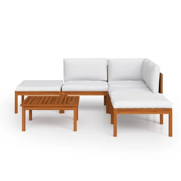 Set mobilier grădină cu perne, 6 piese, crem lemn masiv acacia