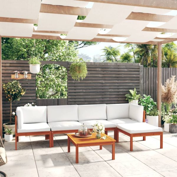 Set mobilier grădină cu perne, crem, 6 piese, lemn masiv acacia