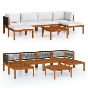 Set mobilier grădină cu perne, crem, 7 piese, lemn masiv acacia