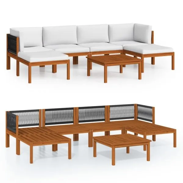 Set mobilier grădină cu perne, crem, 7 piese, lemn masiv acacia