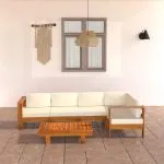 Set mobilier grădină perne alb/crem, 6 piese, lemn masiv acacia
