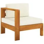 Set mobilier grădină perne alb crem, 10 piese lemn masiv acacia