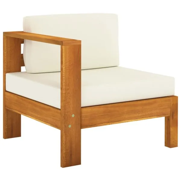 Set mobilier grădină perne alb crem, 10 piese lemn masiv acacia