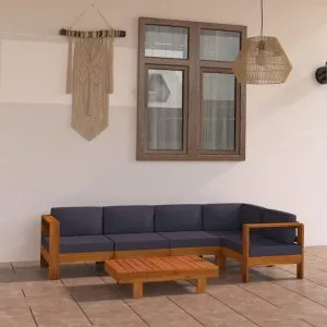 Set mobilier grădină perne gri închis, 6 piese, lemn acacia