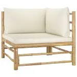 Set mobilier de grădină cu perne alb crem, 5 piese, bambus