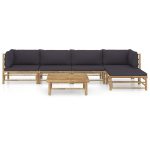 Set mobilier de grădină cu perne gri închis, 6 piese, bambus