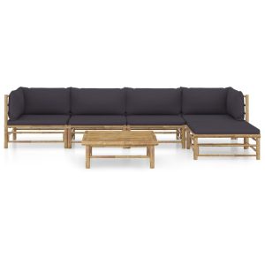 Set mobilier de grădină cu perne gri închis, 6 piese, bambus