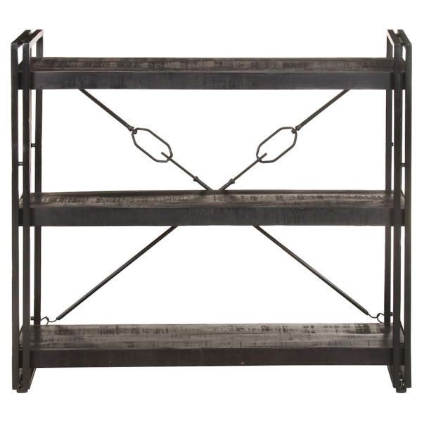 Bibliotecă cu 3 rafturi, negru, 90x30x80 cm, lemn masiv mango