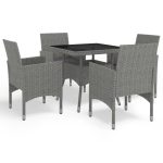 Set mobilier de exterior, 5 piese, gri, poliratan și sticlă