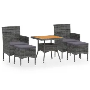 Set mobilier grădină, 5 piese, gri, poliratan și lemn acacia