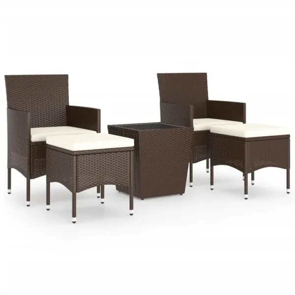 Set mobilier bistro, 3 piese, maro, poliratan/sticlă securizată
