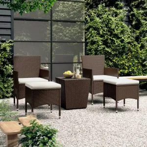 Set mobilier bistro, 3 piese, maro, poliratan/sticlă securizată