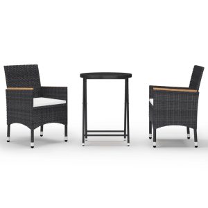 Set mobilier bistro grădină 3 piese negru poliratan și sticlă
