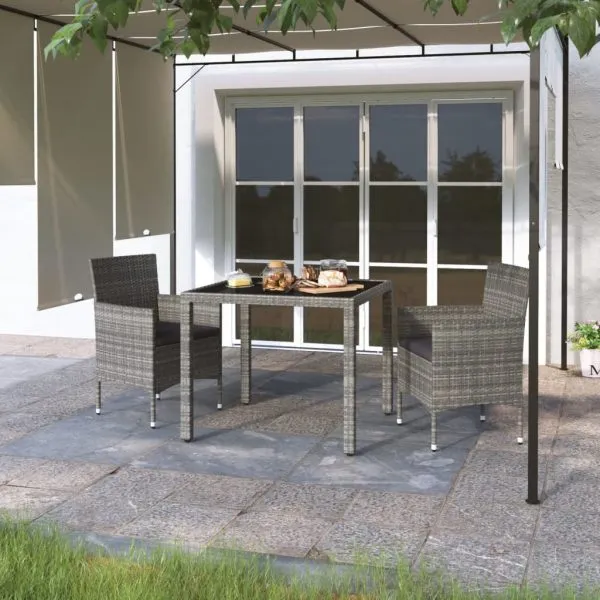 Set mobilier grădină, 5 piese, gri, poliratan/sticlă tratată