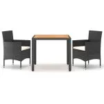 Set mobilier grădină, 5 piese, negru, poliratan și lemn acacia