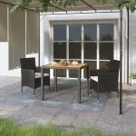 Set mobilier grădină, 5 piese, negru, poliratan și lemn acacia