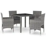 Set mobilier grădină, 5 piese, gri, poliratan&sticlă securizată