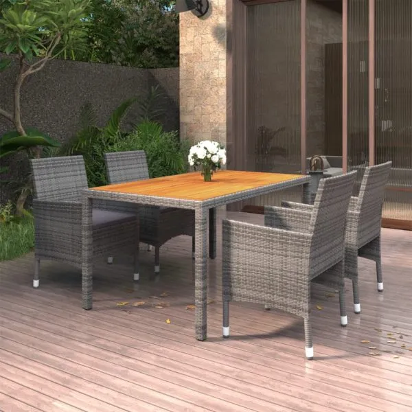 Set mobilier de grădină, 5 piese, gri, poliratan