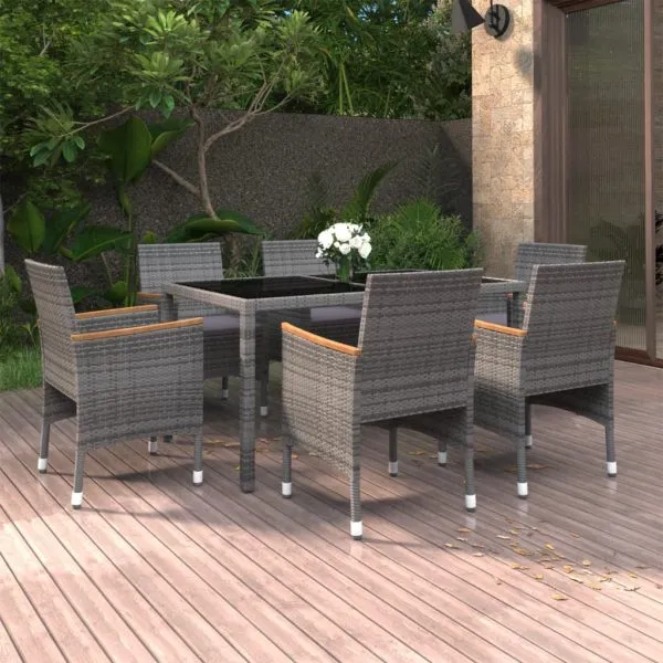 Set mobilier grădină, 5 piese, gri, poliratan/sticlă tratată