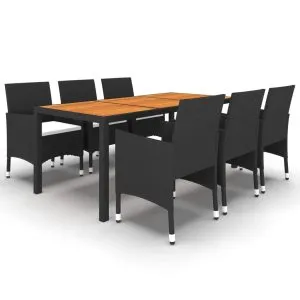 Set mobilier de grădină, 7 piese, negru, poliratan