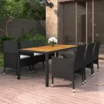 Set mobilier de grădină, 7 piese, negru, poliratan