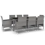 Set mobilier de grădină, 9 piese, gri, poliratan