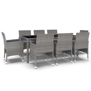 Set mobilier de grădină, 9 piese, gri, poliratan
