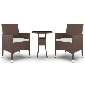 Set mobilier de grădină, 3 piese, maro, poliratan
