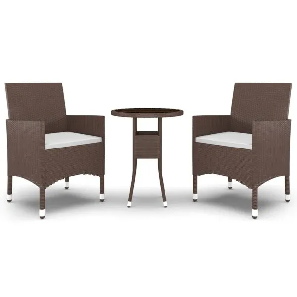 Set mobilier de grădină, 3 piese, maro, poliratan
