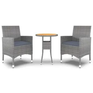 Set mobilier de grădină, 3 piese, gri, poliratan